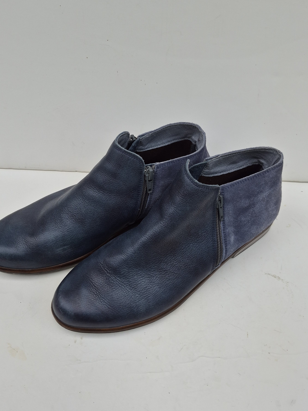 Naot Navy Leather and Suede Ankle Booties with Side Zip